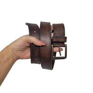 Vintage Levi's Coffee Brown Leather Belt Sz 38 Mens Full-Grain Thick Rugged